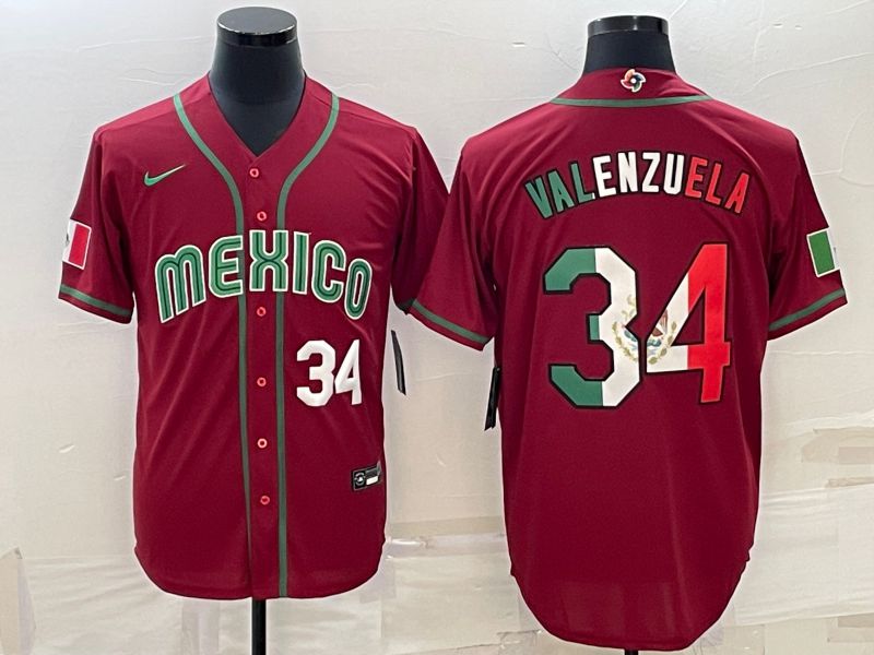 Men 2023 World Cub Mexico #34 Valenzuela Red Nike MLB Jersey2